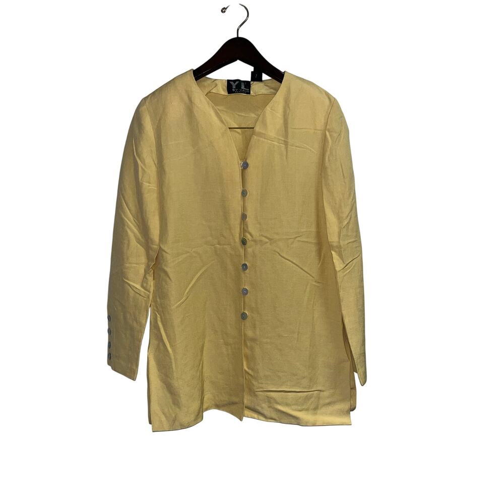 YL by Yair Petites Yellow Silk Linen Blouse Top Size 6P